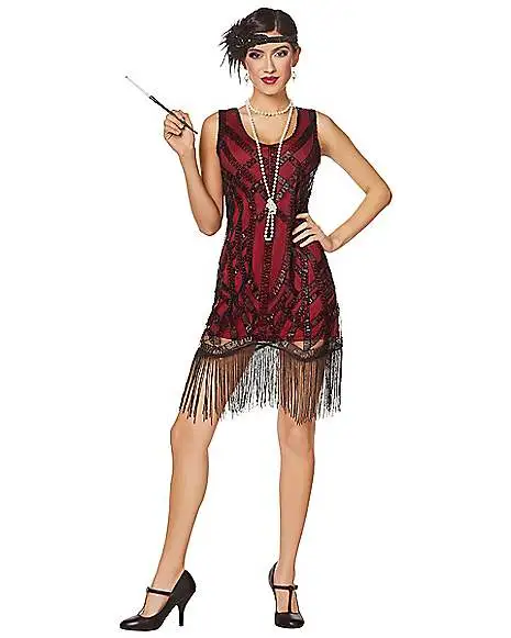 Spirit Halloween Adult Burgundy Beaded Flapper Dress 3 Spirit Halloween Adult Burgundy Beaded Flapper Dress