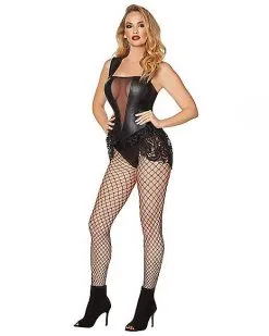 Spirit Halloween Adult Black Faux Leather And Lace Bodysuit -SPIRIT HALLOWEEN Sales 01481183 c