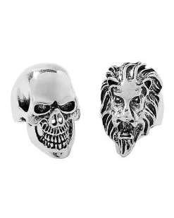 Spirit Halloween Punk Skull And Lion Rings - 2 Pack
