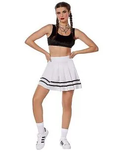 Spirit Halloween White Striped Pleated Cheerleader Skirt -SPIRIT HALLOWEEN Sales 01522218 c