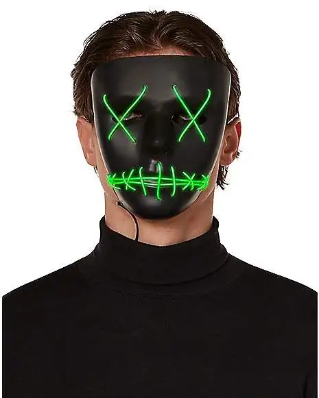 Spirit Halloween Light Up EL Wire Green Stitched Black Half Mask 3 Spirit Halloween Light Up EL Wire Green Stitched Black Half Mask