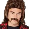 Spirit Halloween Brown Mullet Wig With Mustache