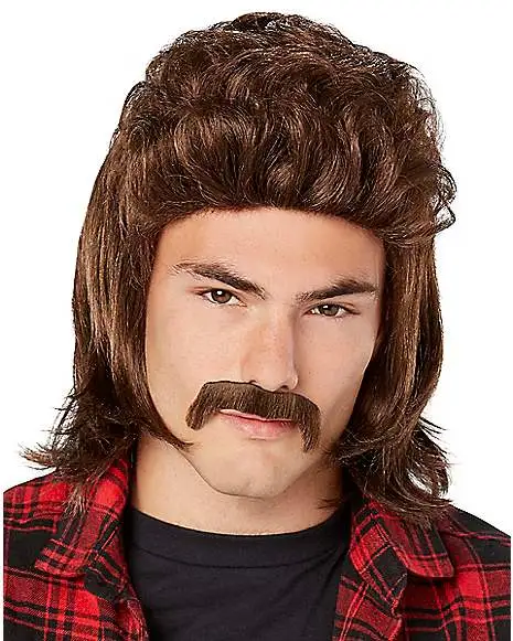 Spirit Halloween Brown Mullet Wig With Mustache 3 Spirit Halloween Brown Mullet Wig With Mustache