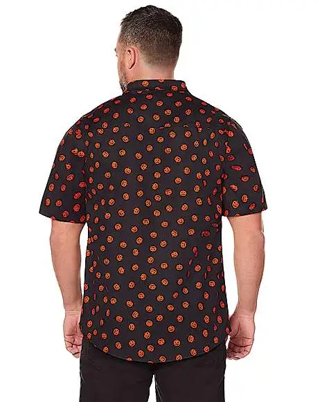 Spirit Halloween Pumpkin Print Button Down Plus Size Shirt 4 Spirit Halloween Pumpkin Print Button Down Plus Size Shirt - Image 2