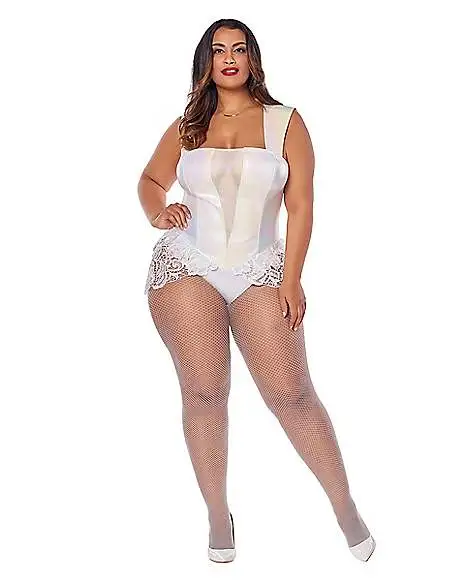 Spirit Halloween White Faux Leather Lace Plus Size Bodysuit 3 Spirit Halloween White Faux Leather Lace Plus Size Bodysuit