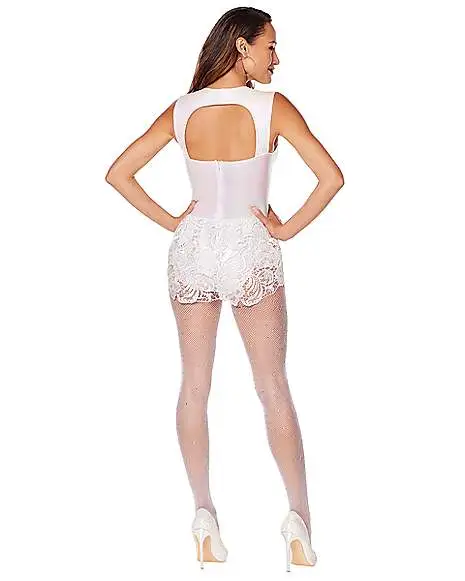 Spirit Halloween White Faux Leather Lace Plus Size Bodysuit 4 Spirit Halloween White Faux Leather Lace Plus Size Bodysuit - Image 2