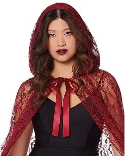 Spirit Halloween Adult Burgundy Lace Cape -SPIRIT HALLOWEEN Sales 01574193 c