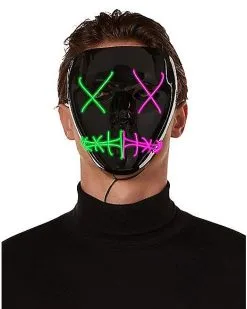 Spirit Halloween Light-Up El Wire Green And Pink Stitched Half Mask