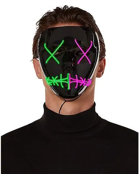 Spirit Halloween Light-Up El Wire Green And Pink Stitched Half Mask 3 Spirit Halloween Light-Up El Wire Green And Pink Stitched Half Mask