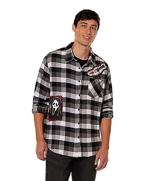 Spirit Halloween Adult Ghost Face Flannel Shirt 3 Spirit Halloween Adult Ghost Face Flannel Shirt