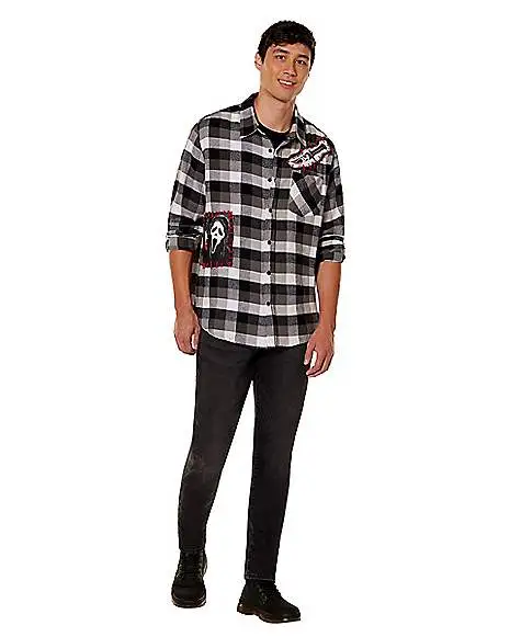 Spirit Halloween Adult Ghost Face Flannel Shirt 5 Spirit Halloween Adult Ghost Face Flannel Shirt - Image 3
