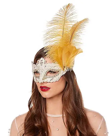 Spirit Halloween Gold Feather And Lace Eye Half Mask 4 Spirit Halloween Gold Feather And Lace Eye Half Mask - Image 2