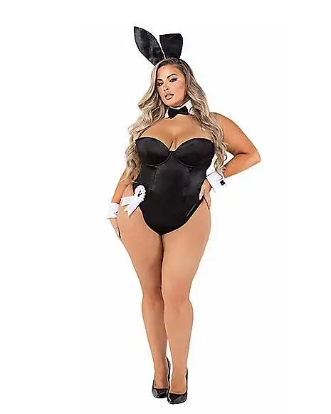 Spirit Halloween Plus Size Playboy Bunny Bodysuit Outfit - Black 3 Spirit Halloween Plus Size Playboy Bunny Bodysuit Outfit - Black